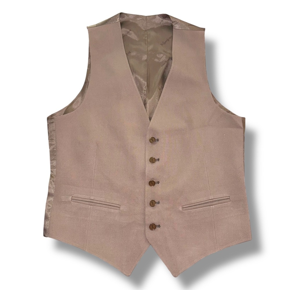 Yves Saint Laurent Vest Mens 40 Tan YSL Logo Button Formal Tailored Pour Homme